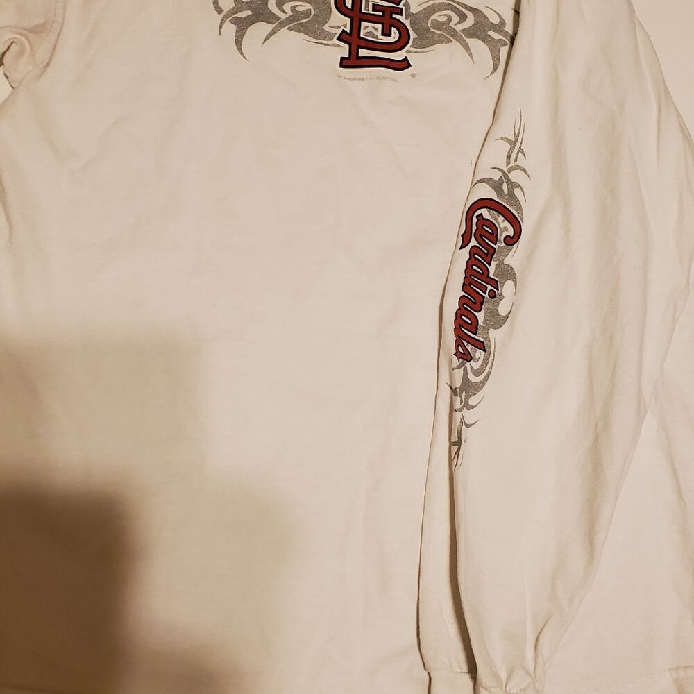 St. Louis Cardinals White Long Sleeve T-Shirt/Jersey with Cardinals on one sleev